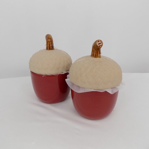 Set of 2 Ashland Heirloom Harvest Decorative Acorn Shaped Red Container 6" New - Picture 4 of 8